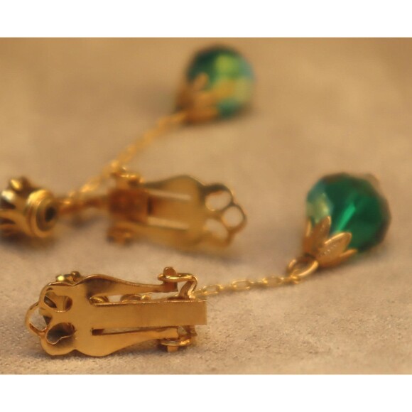 Green AB Crystal Dangle Earrings Emerald Green - Picture 3 of 3